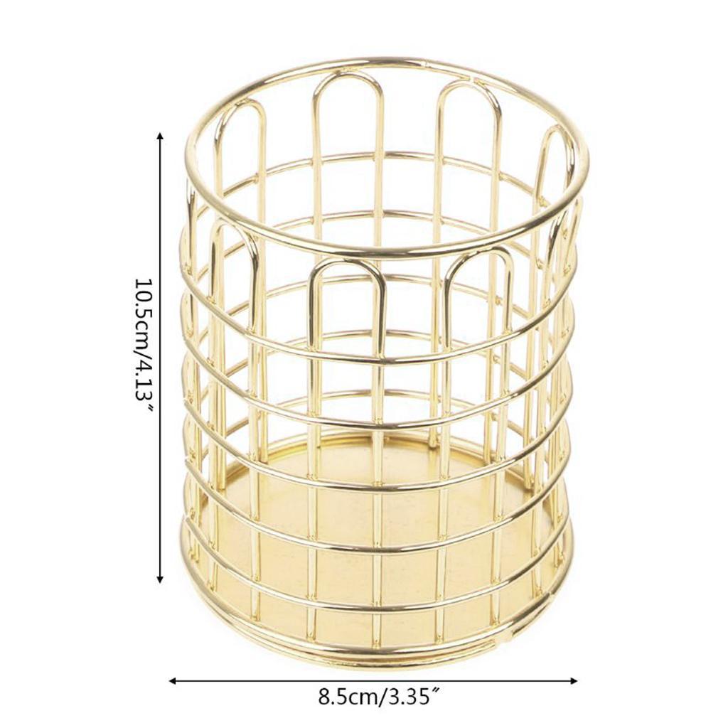 Round Metal Wire Mesh Pen Pot Pencil Brush Holder Desk Organizer, 2 Color Gold