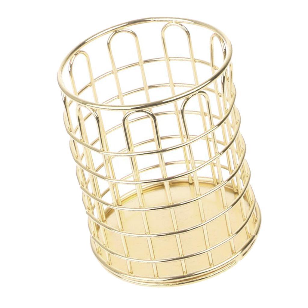 Round Metal Wire Mesh Pen Pot Pencil Brush Holder Desk Organizer, 2 Color Gold