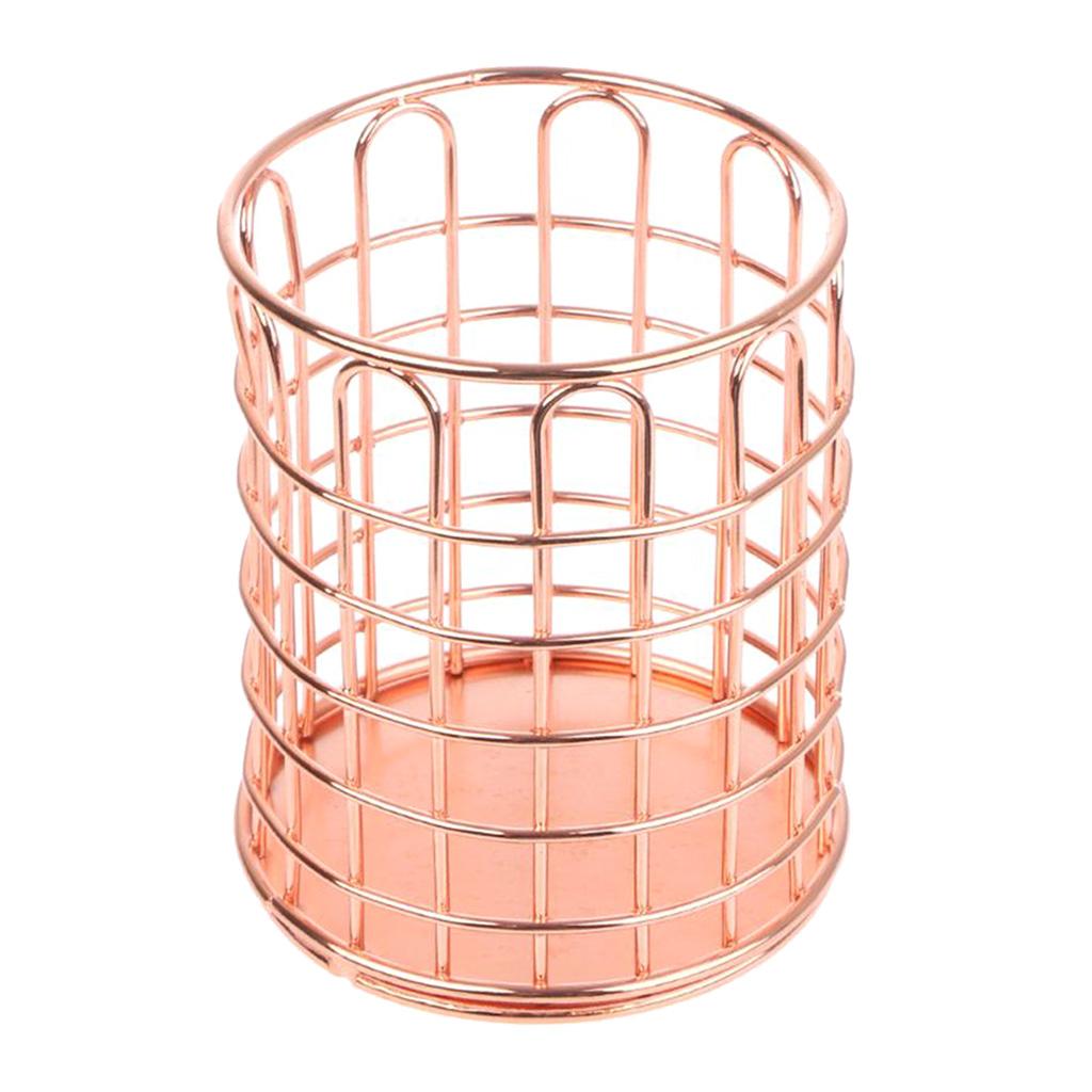 Round Metal Wire Mesh Pen Pot Pencil Brush Holder Desk Organizer, 2 Color Rose Gold