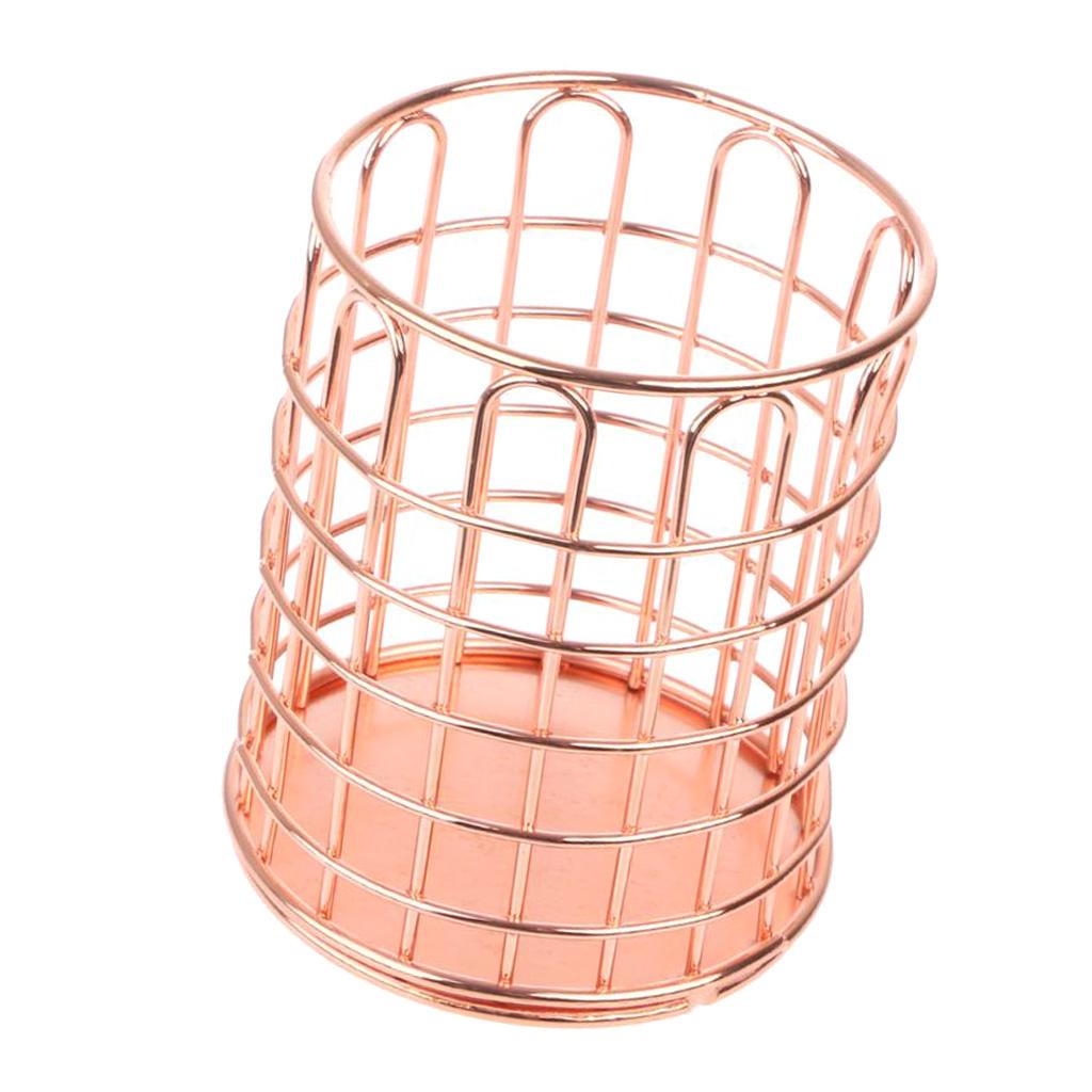 Round Metal Wire Mesh Pen Pot Pencil Brush Holder Desk Organizer, 2 Color Rose Gold