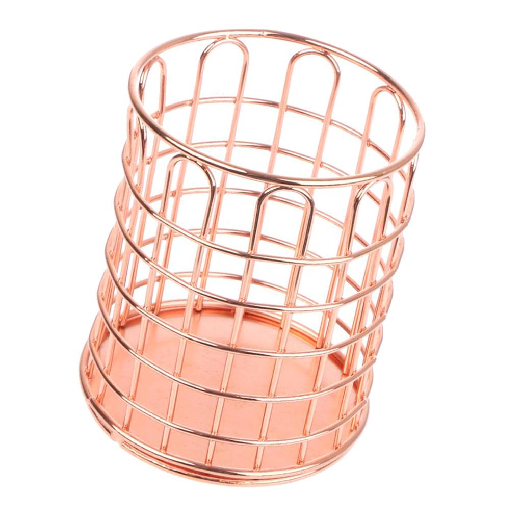 Round Metal Wire Mesh Pen Pot Pencil Brush Holder Desk Organizer, 2 Color Rose Gold