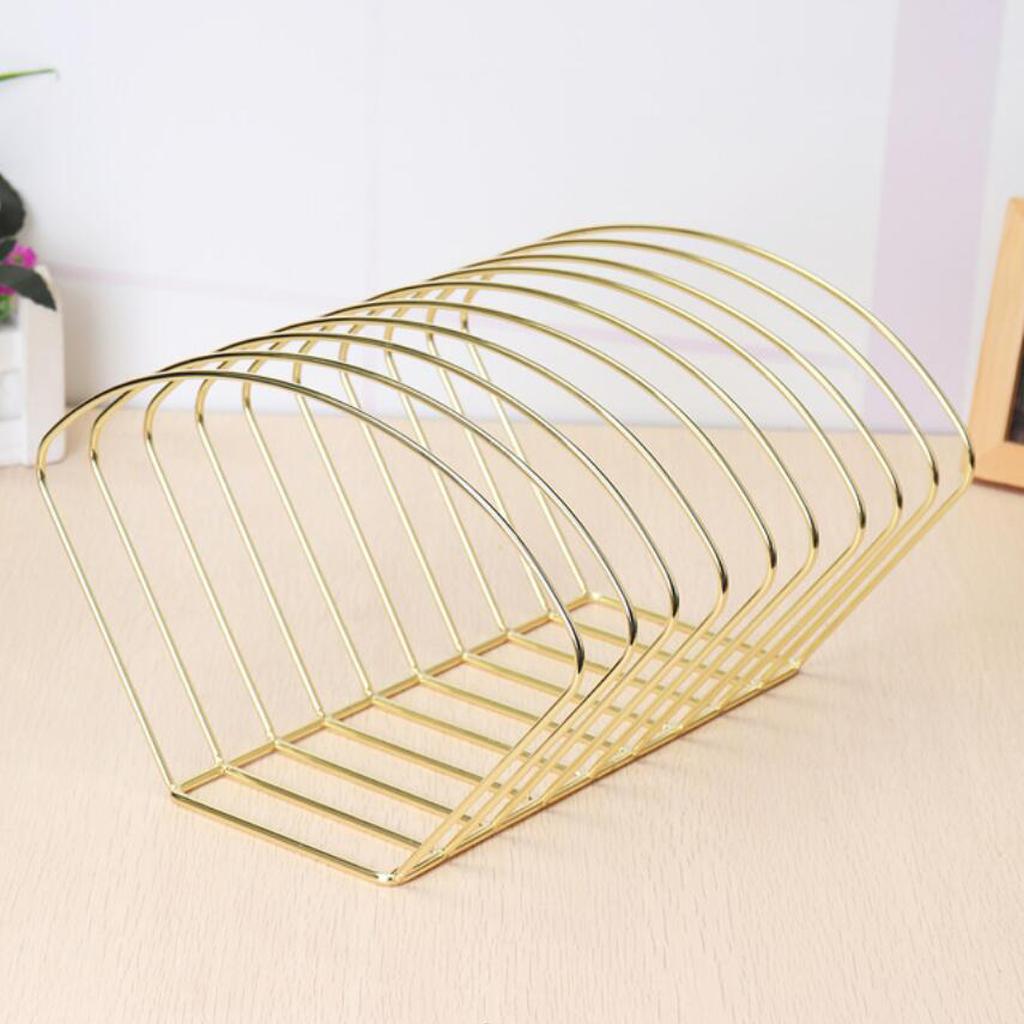 Metal Bookshelf Magazine Book Stand Rack Holder, Desktop Organizer Gold