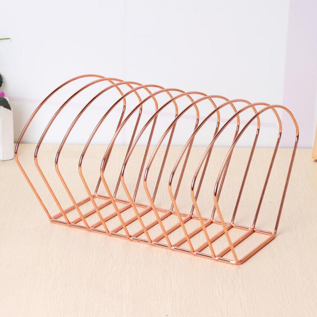 Metal Bookshelf Magazine Book Stand Rack Holder, Desktop Organizer Rose Gold