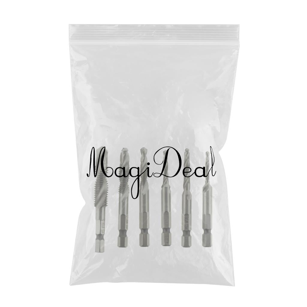 6pcs HSS Metric Drill Tap Combination Bit Set Metric Drill +Tap Long Silver