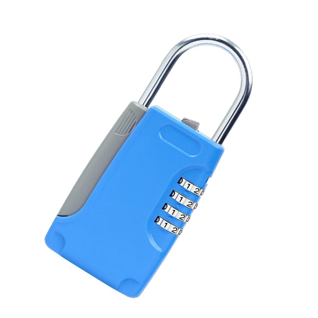 Metal 4 Digit Password Lock Security Combination Padlock with Key Box Blue