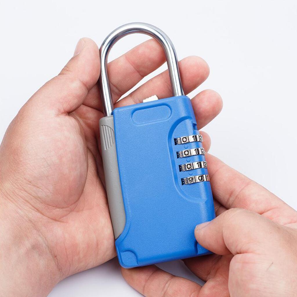 Metal 4 Digit Password Lock Security Combination Padlock with Key Box Blue