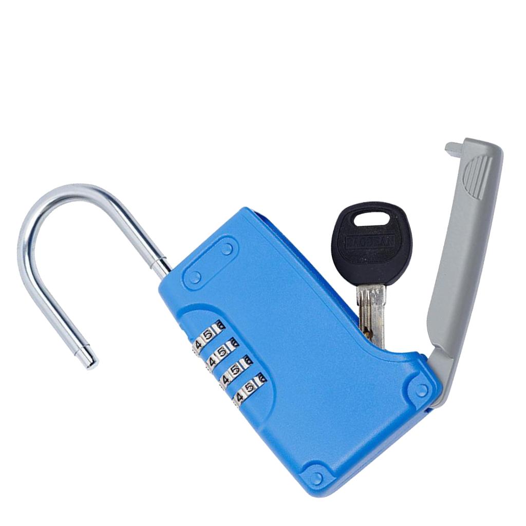 Metal 4 Digit Password Lock Security Combination Padlock with Key Box Blue