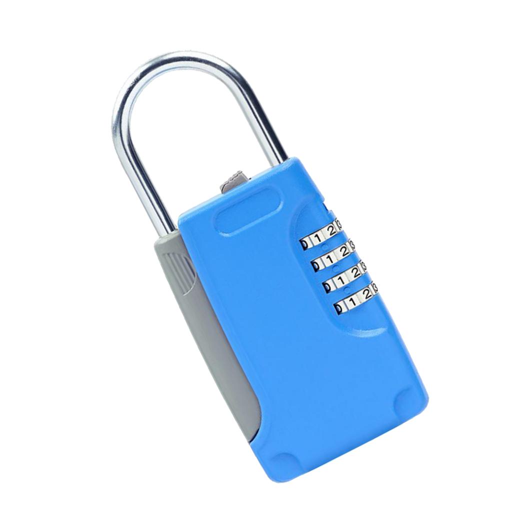 Metal 4 Digit Password Lock Security Combination Padlock with Key Box Blue