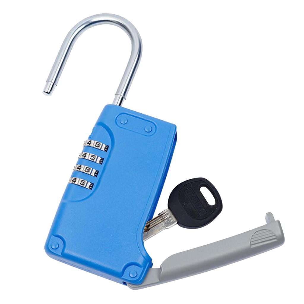 Metal 4 Digit Password Lock Security Combination Padlock with Key Box Blue