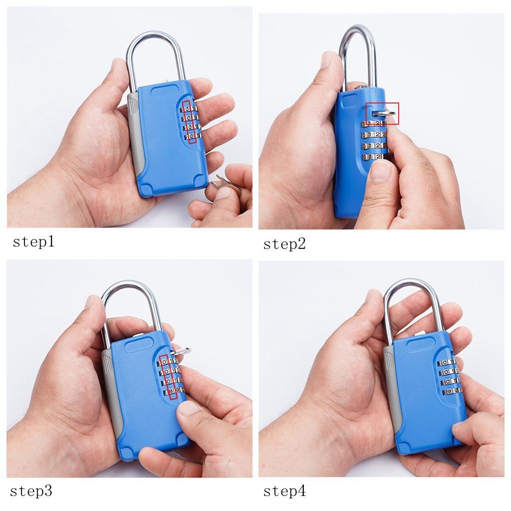 Metal 4 Digit Password Lock Security Combination Padlock with Key Box Blue