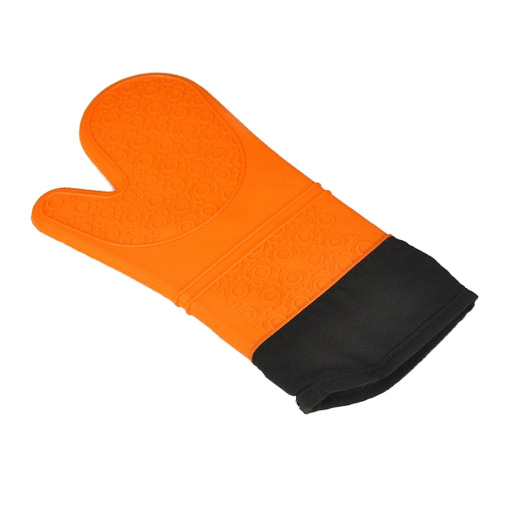 1 Pc Silicone+Cotton Oven Mitts Heatproof Kitchen Baking Oven Gloves Orange