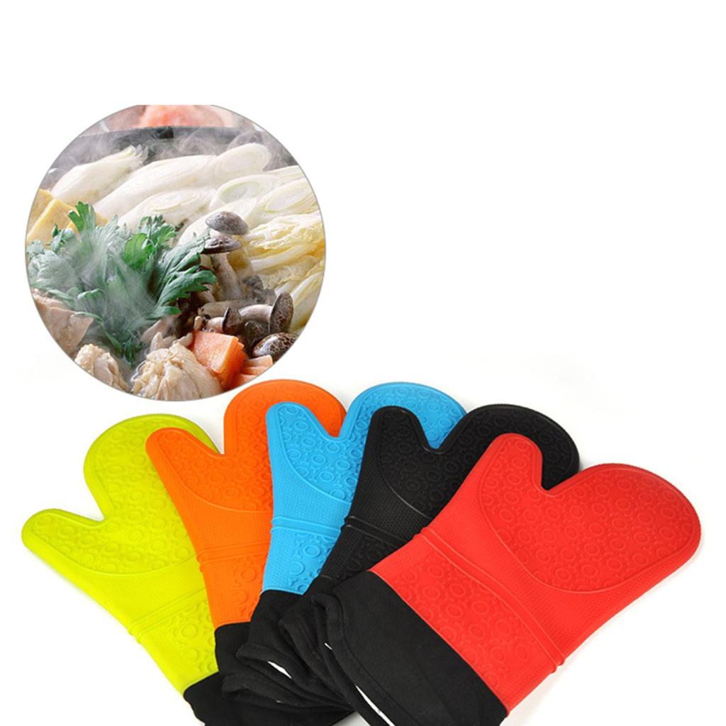 1 Pc Silicone+Cotton Oven Mitts Heatproof Kitchen Baking Oven Gloves Orange