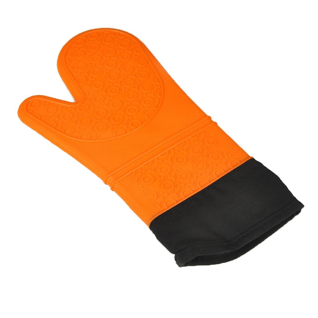 1 Pc Silicone+Cotton Oven Mitts Heatproof Kitchen Baking Oven Gloves Orange