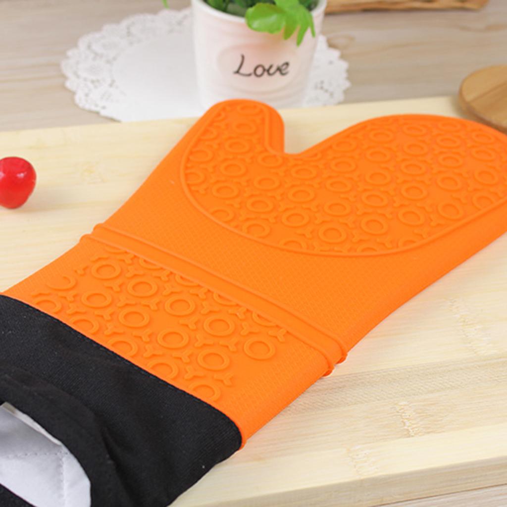 1 Pc Silicone+Cotton Oven Mitts Heatproof Kitchen Baking Oven Gloves Orange