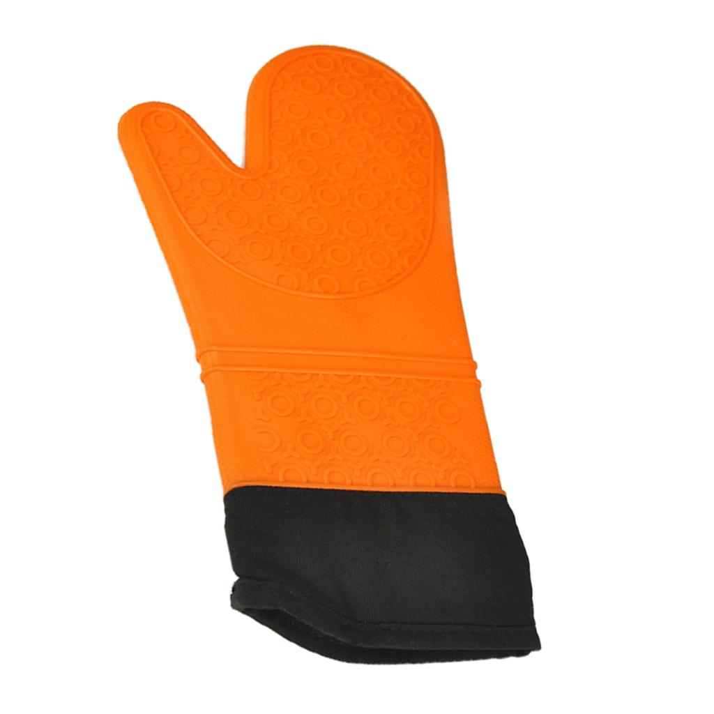 1 Pc Silicone+Cotton Oven Mitts Heatproof Kitchen Baking Oven Gloves Orange