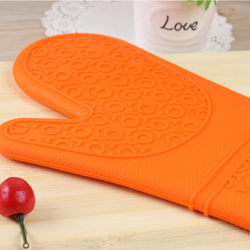 1 Pc Silicone+Cotton Oven Mitts Heatproof Kitchen Baking Oven Gloves Orange