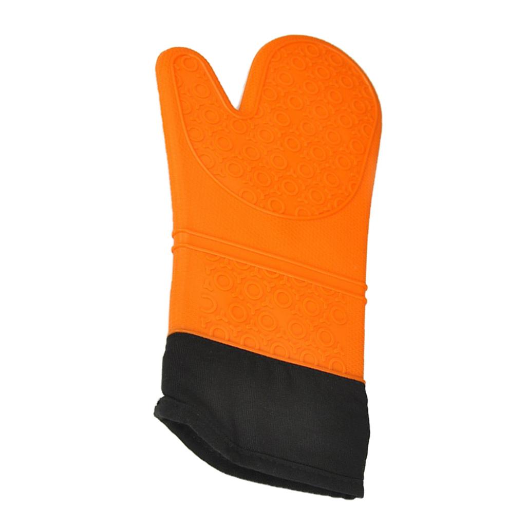 1 Pc Silicone+Cotton Oven Mitts Heatproof Kitchen Baking Oven Gloves Orange