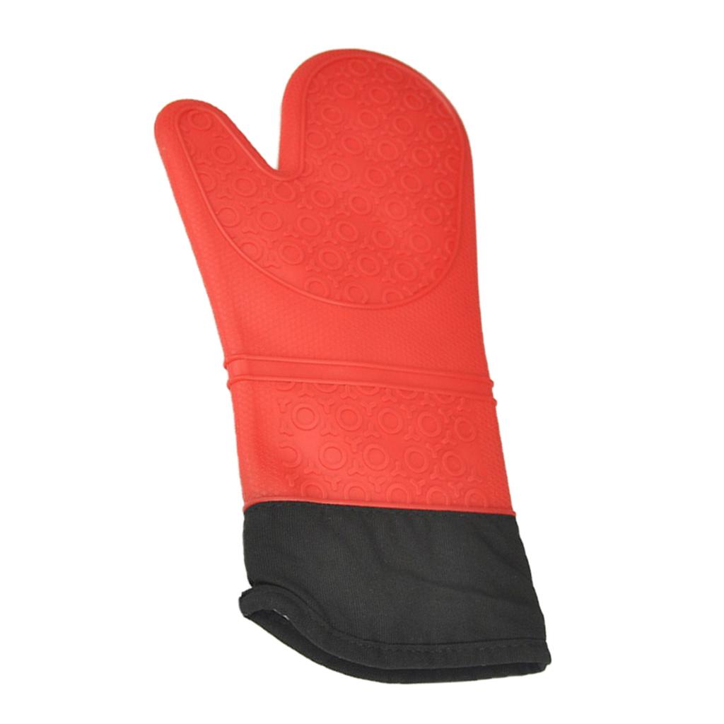 1 Pc Silicone+Cotton Oven Mitts Heatproof Kitchen Baking Oven Gloves Red