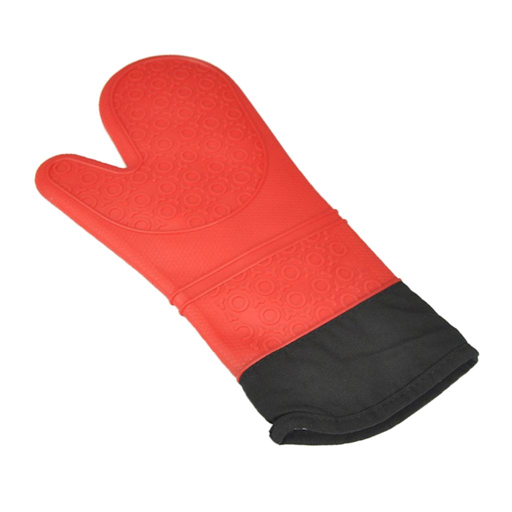1 Pc Silicone+Cotton Oven Mitts Heatproof Kitchen Baking Oven Gloves Red