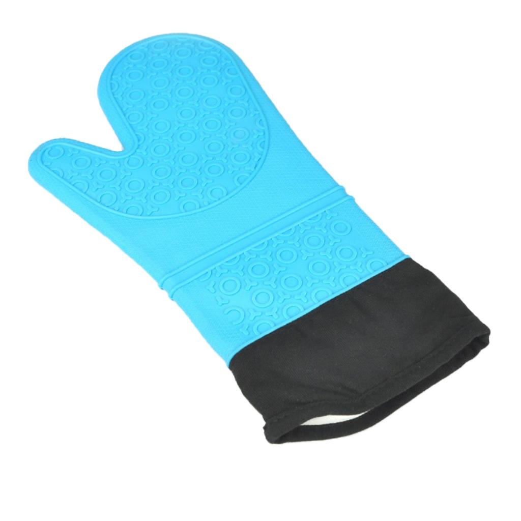1 Pc Silicone+Cotton Oven Mitts Heatproof Kitchen Baking Oven Gloves Blue