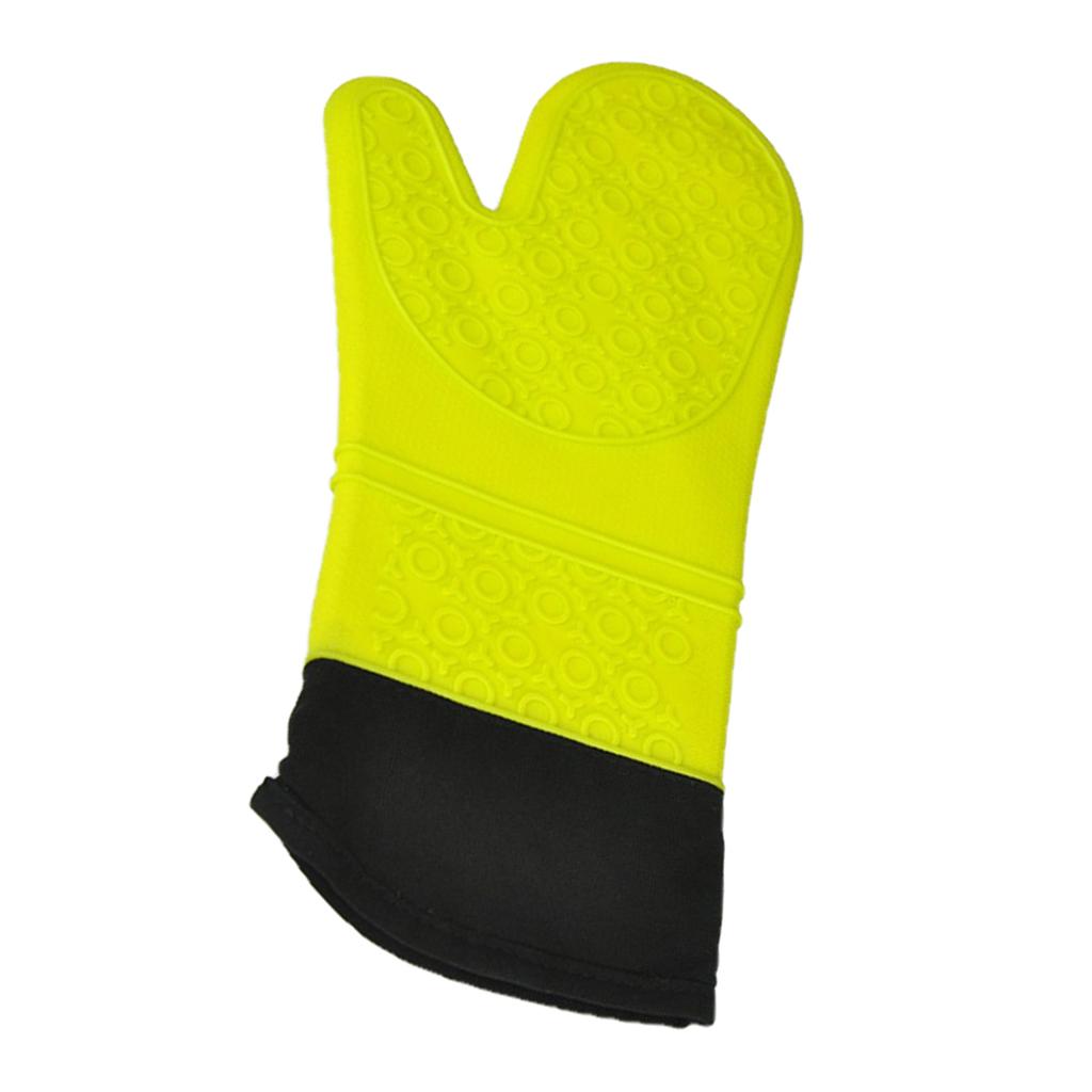 1 Pc Silicone+Cotton Oven Mitts Heatproof Kitchen Baking Oven Gloves Green