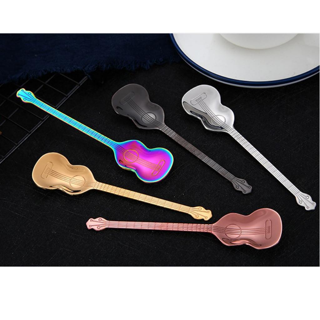 Stainless Steel Guitar Design Coffee Drink Mixing Spoon Tableware Teaspoon 1