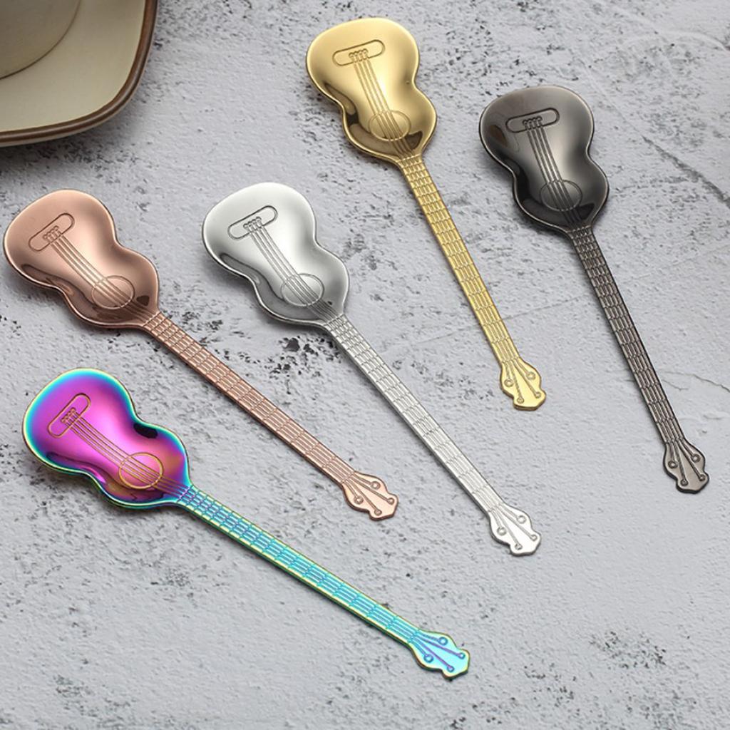 Stainless Steel Guitar Design Coffee Drink Mixing Spoon Tableware Teaspoon 1