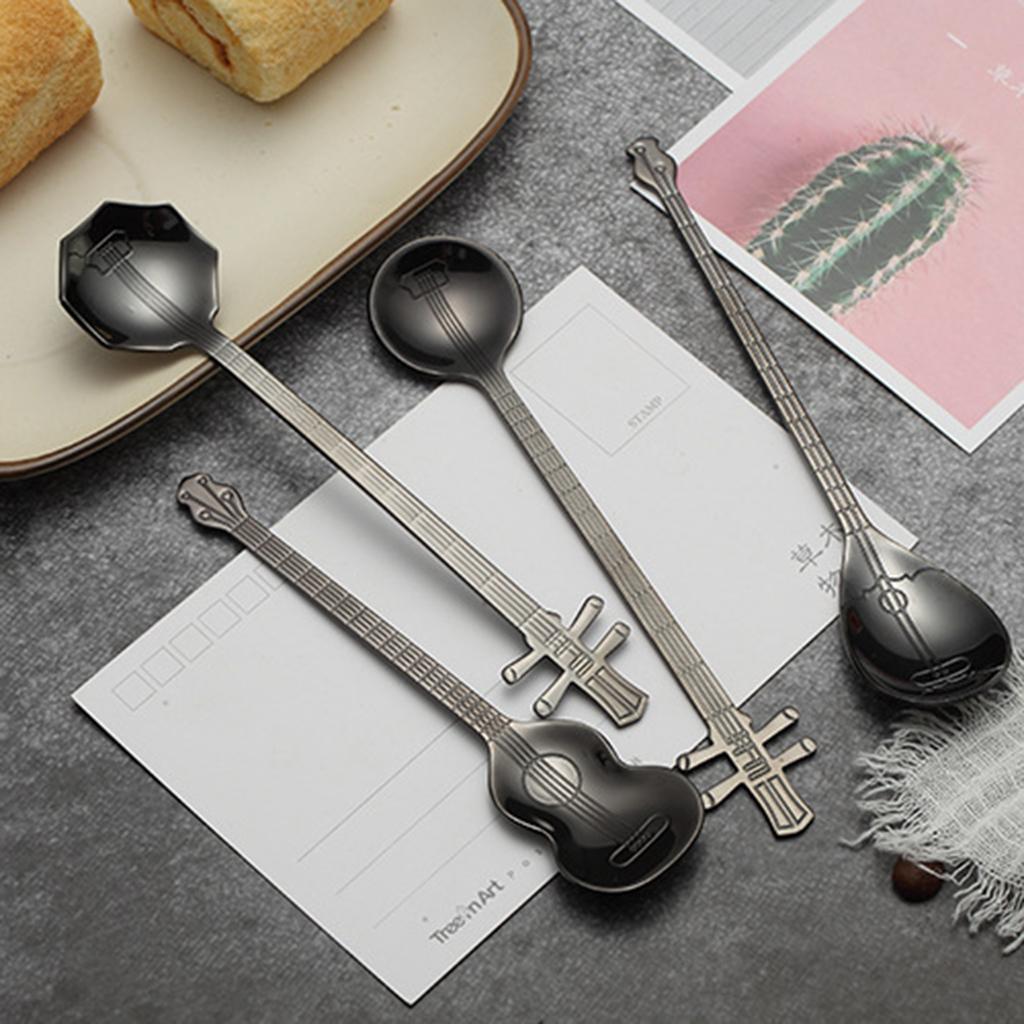 Stainless Steel Guitar Design Coffee Drink Mixing Spoon Tableware Teaspoon 4