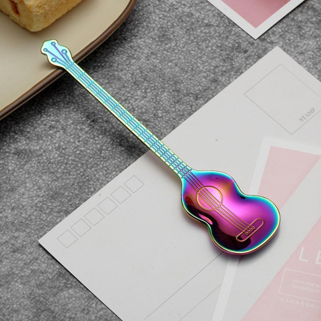 Stainless Steel Guitar Design Coffee Drink Mixing Spoon Tableware Teaspoon 5