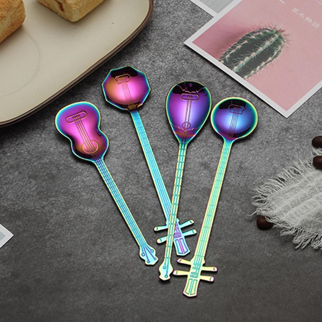 Stainless Steel Guitar Design Coffee Drink Mixing Spoon Tableware Teaspoon 5