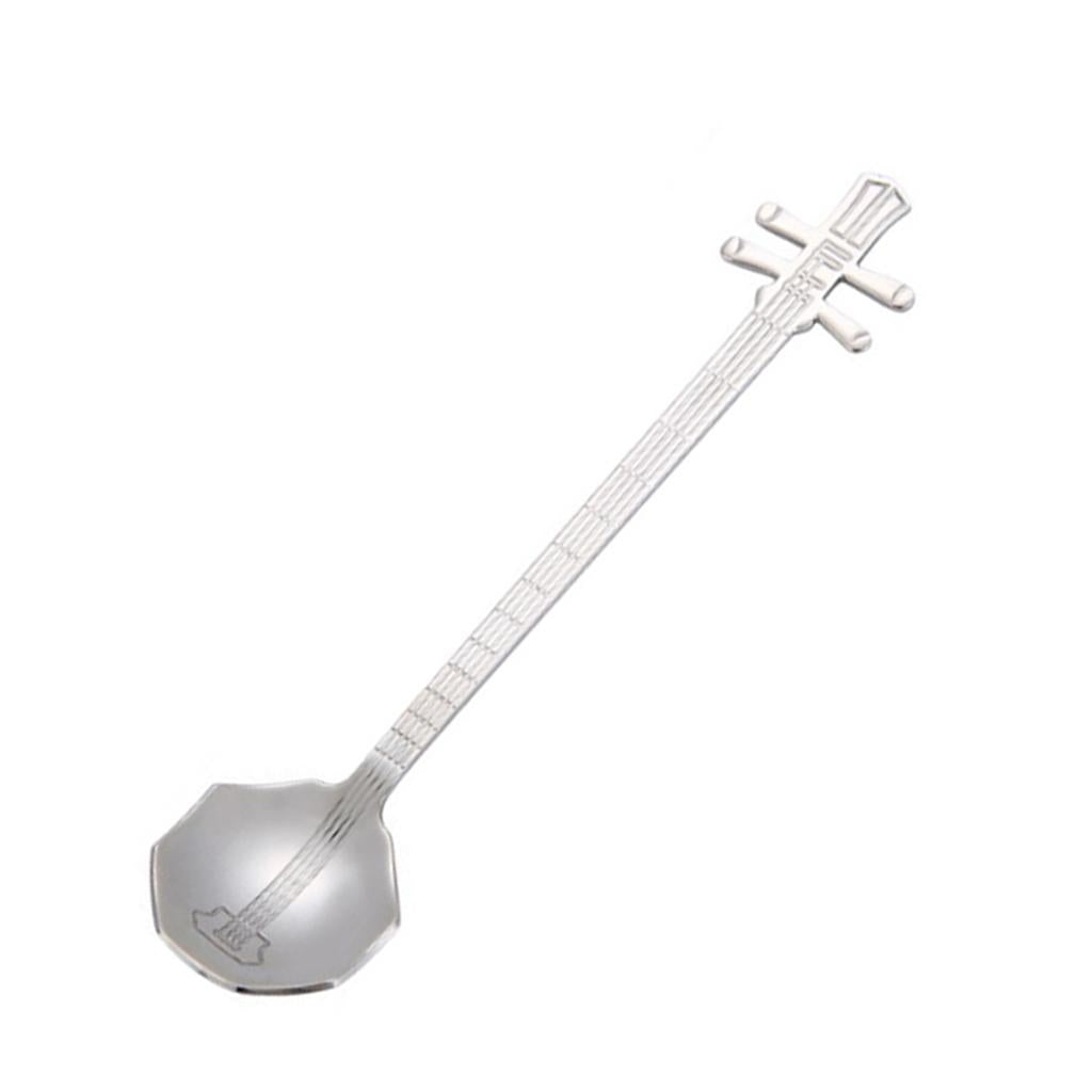 Stainless Steel Guitar Design Coffee Drink Mixing Spoon Tableware Teaspoon 6