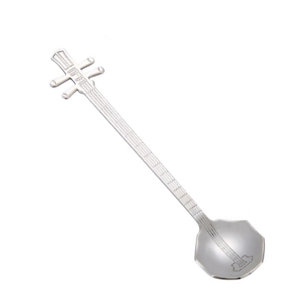 Stainless Steel Guitar Design Coffee Drink Mixing Spoon Tableware Teaspoon 6