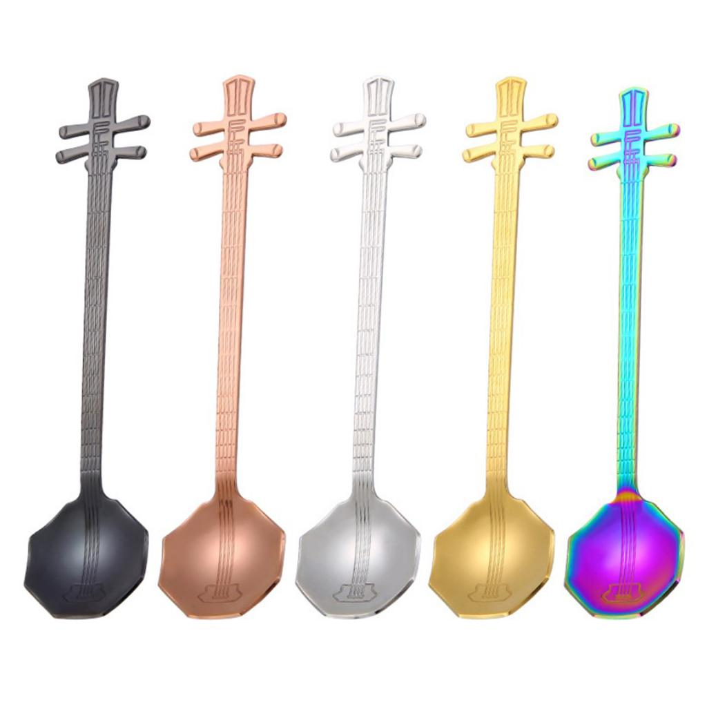 Stainless Steel Guitar Design Coffee Drink Mixing Spoon Tableware Teaspoon 6