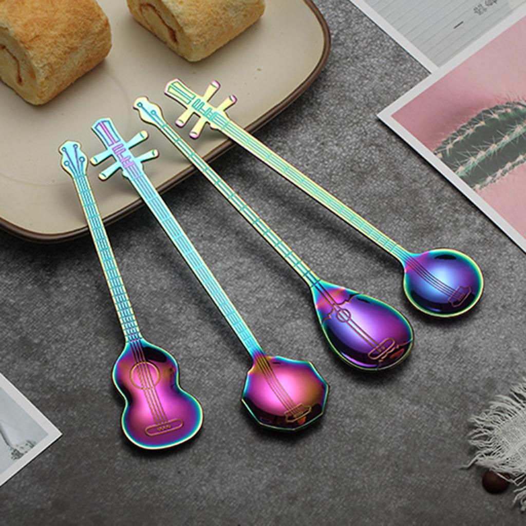 Stainless Steel Guitar Design Coffee Drink Mixing Spoon Tableware Teaspoon 10