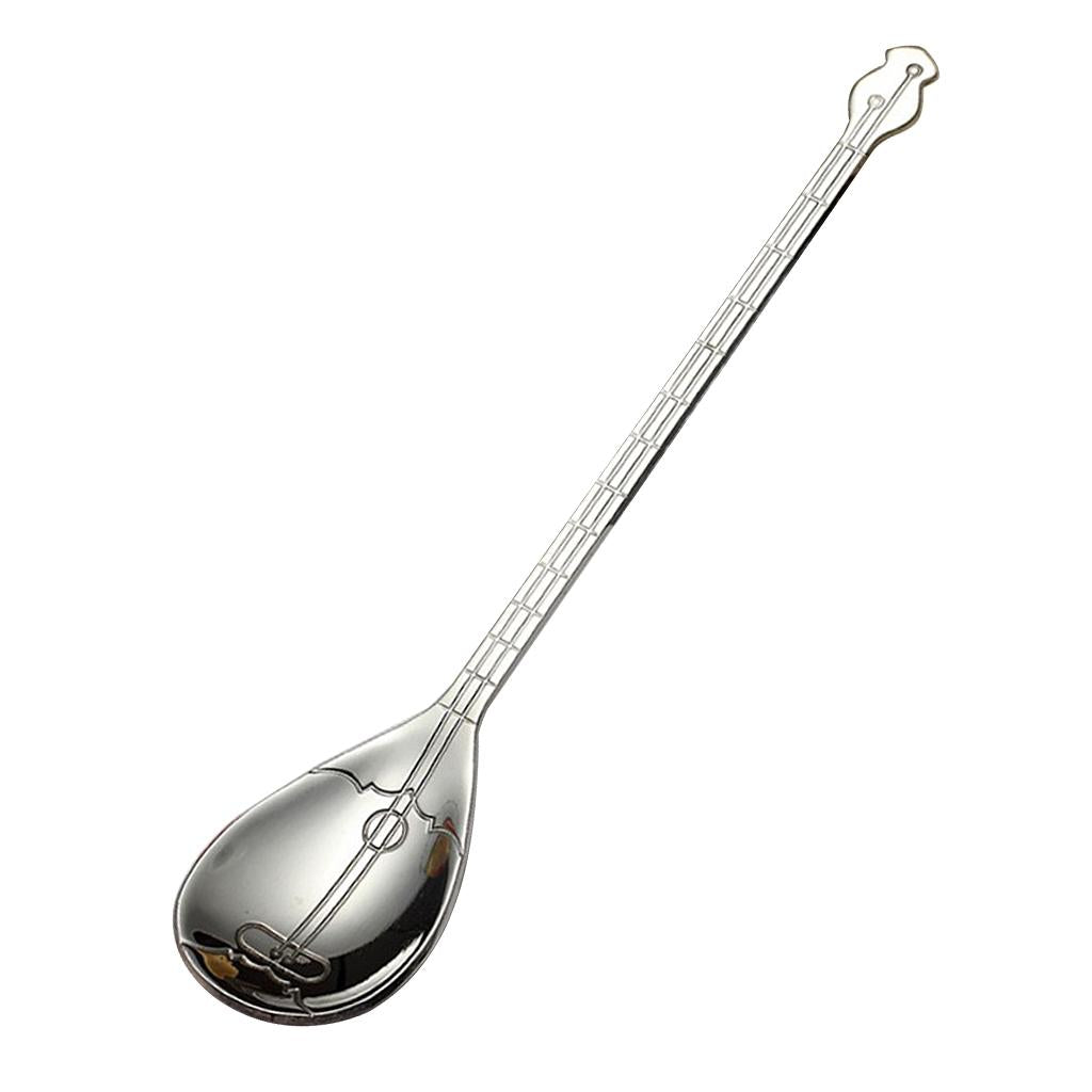 Stainless Steel Guitar Design Coffee Drink Mixing Spoon Silver A