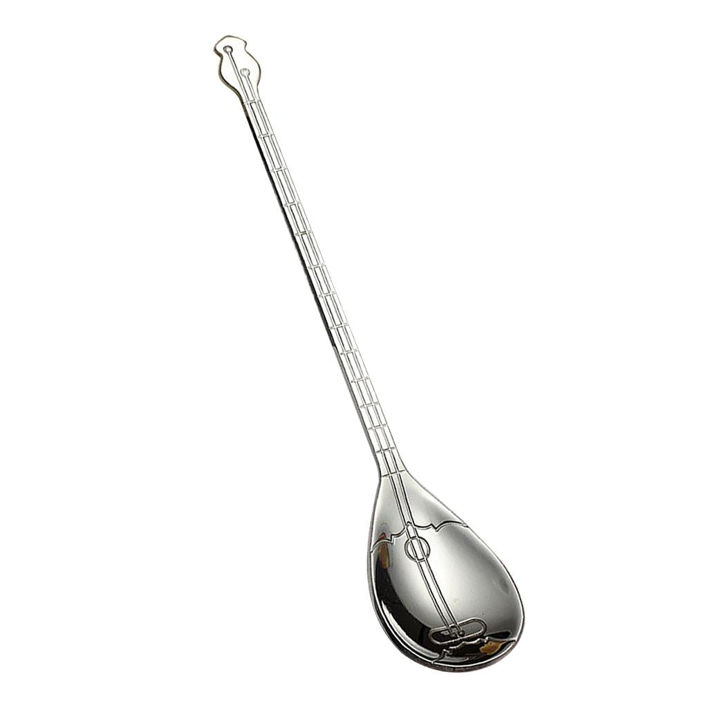 Stainless Steel Guitar Design Coffee Drink Mixing Spoon Silver A