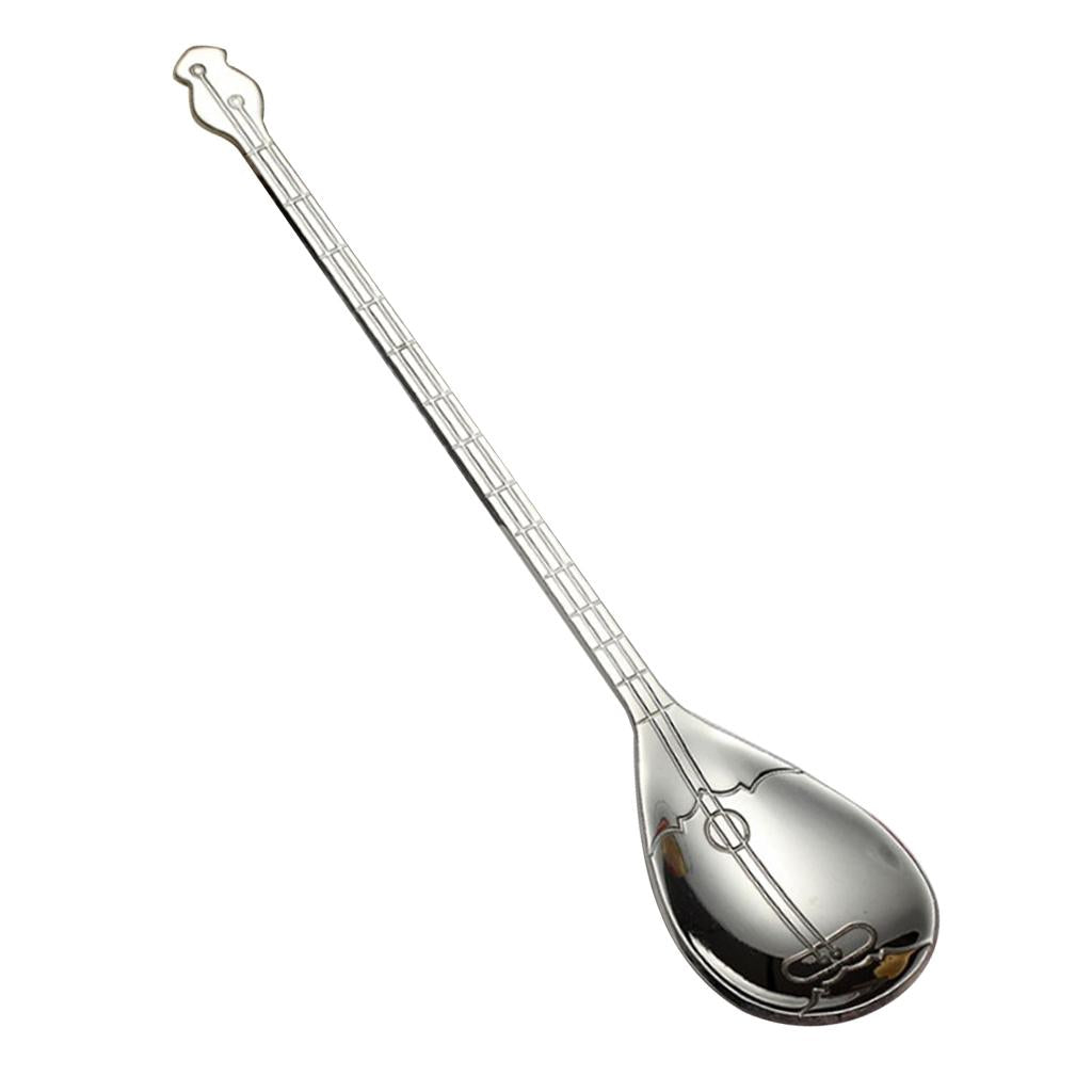 Stainless Steel Guitar Design Coffee Drink Mixing Spoon Silver A