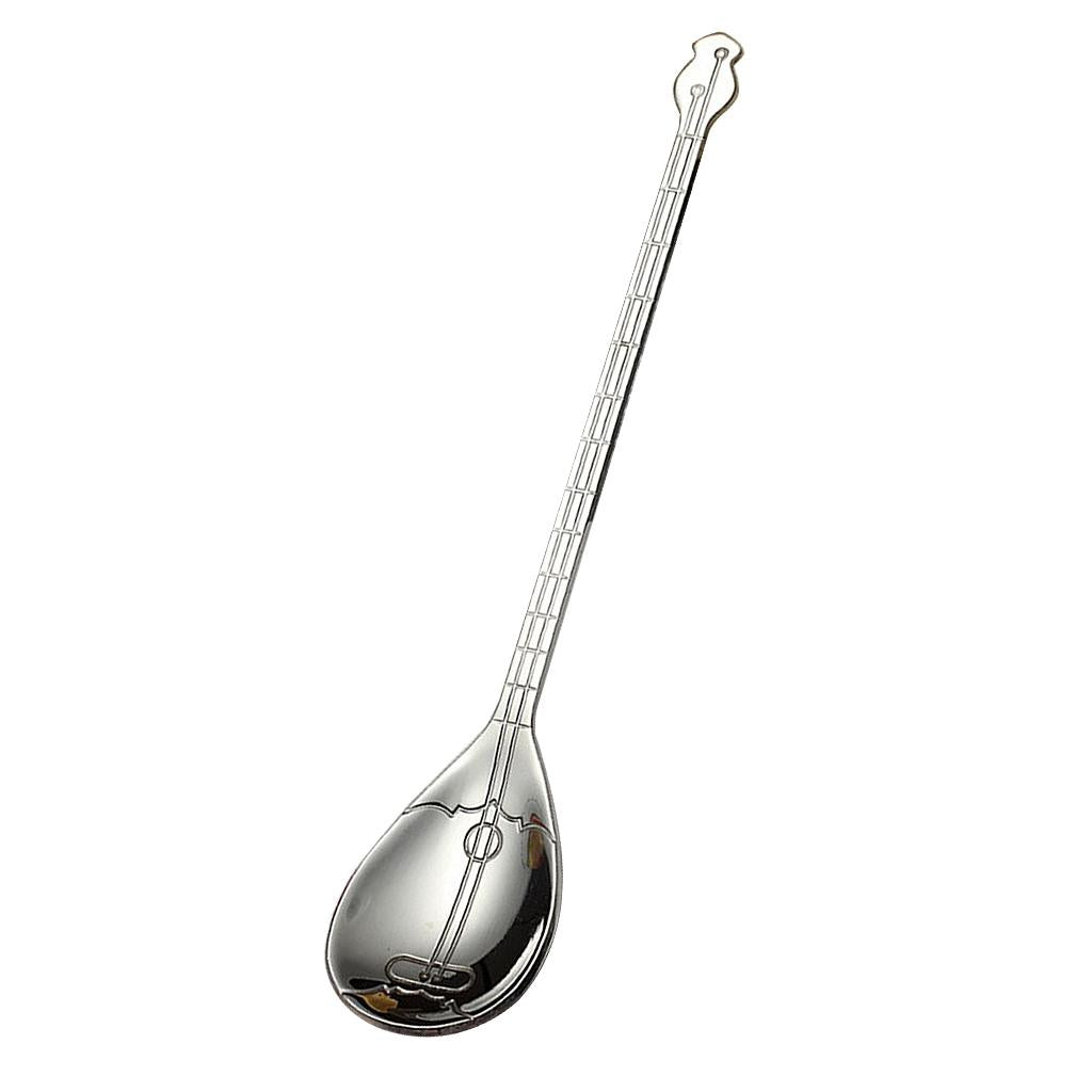 Stainless Steel Guitar Design Coffee Drink Mixing Spoon Silver A