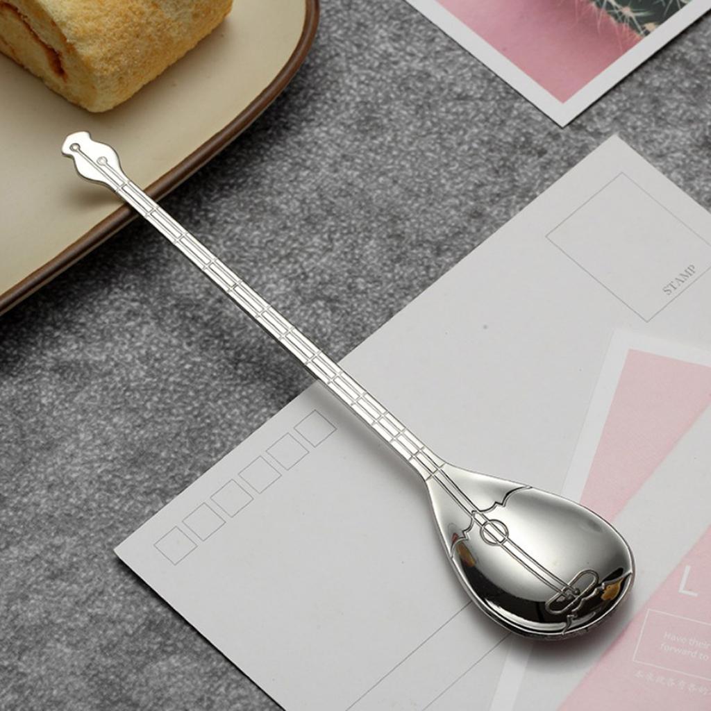 Stainless Steel Guitar Design Coffee Drink Mixing Spoon Silver A