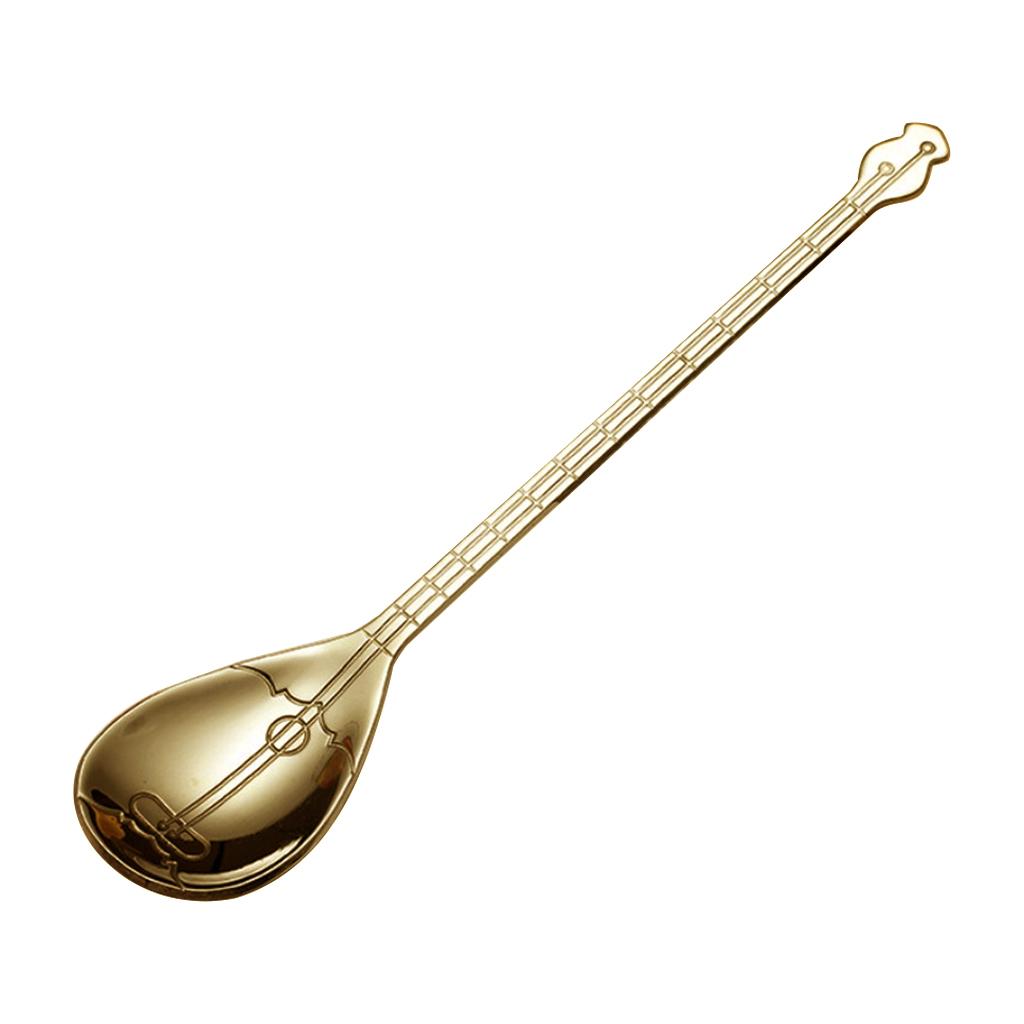 Stainless Steel Guitar Design Coffee Drink Mixing Spoon Gold A