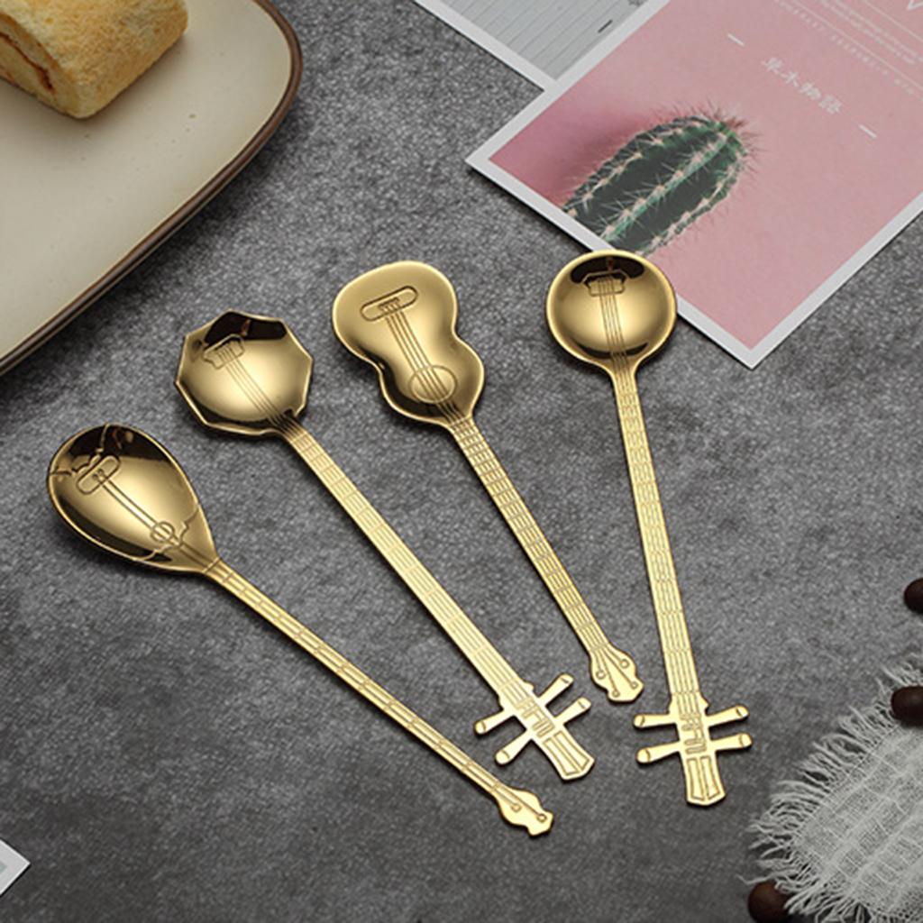 Stainless Steel Guitar Design Coffee Drink Mixing Spoon Gold A