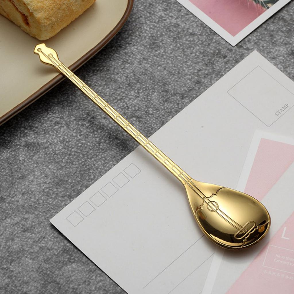 Stainless Steel Guitar Design Coffee Drink Mixing Spoon Gold A