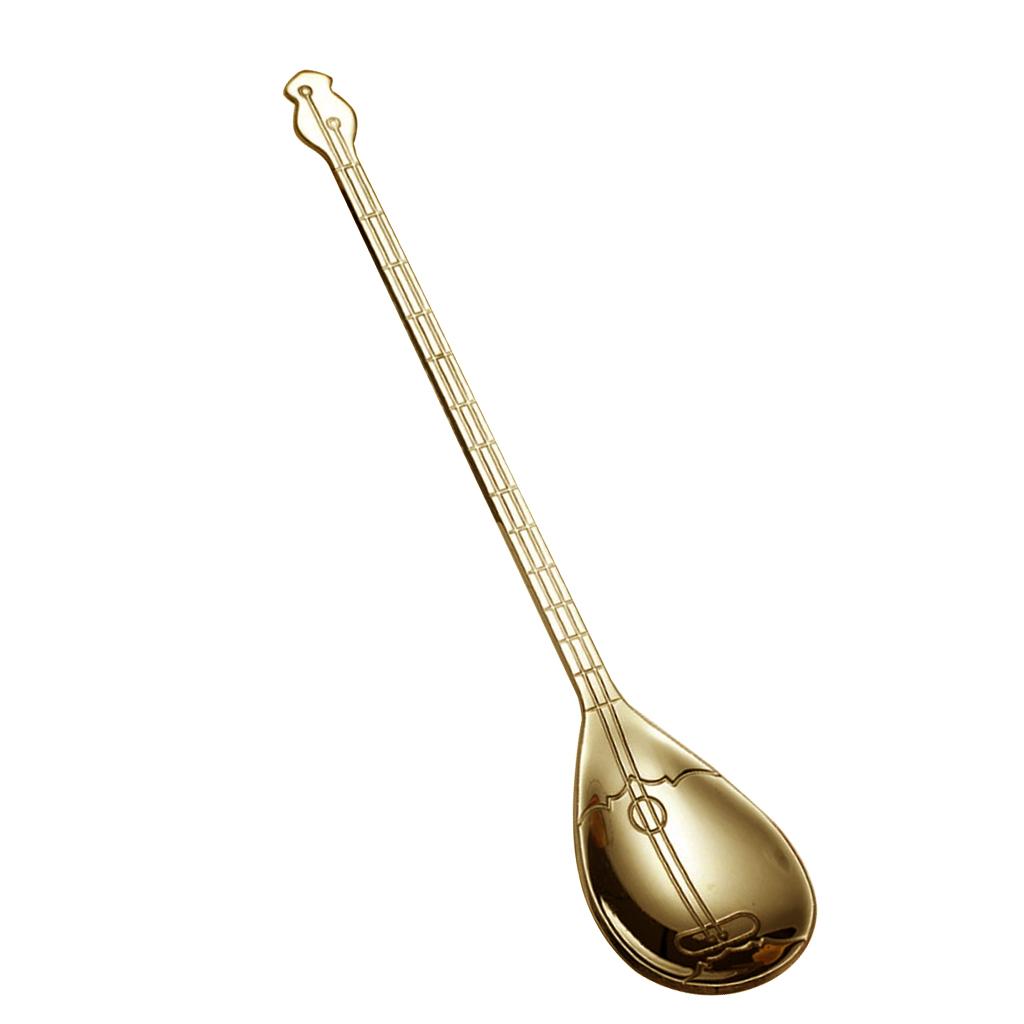 Stainless Steel Guitar Design Coffee Drink Mixing Spoon Gold A