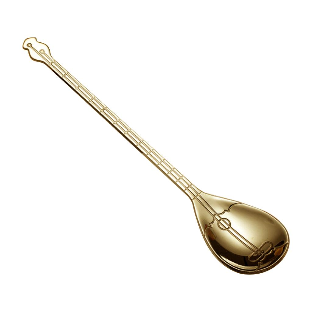 Stainless Steel Guitar Design Coffee Drink Mixing Spoon Gold A