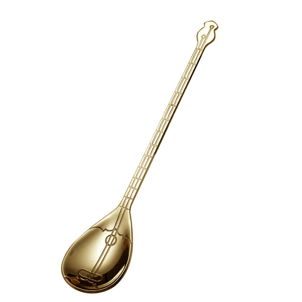 Stainless Steel Guitar Design Coffee Drink Mixing Spoon Gold A