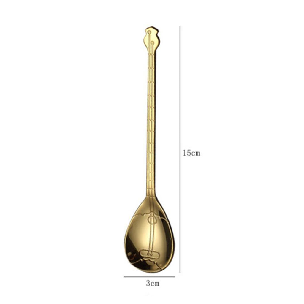 Stainless Steel Guitar Design Coffee Drink Mixing Spoon Gold A