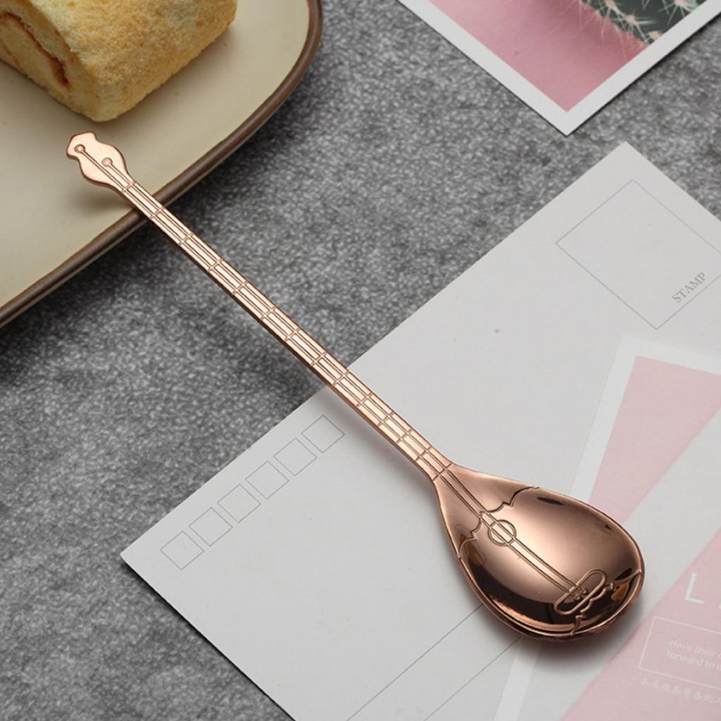 Stainless Steel Guitar Design Coffee Drink Mixing Spoon Rose Gold A