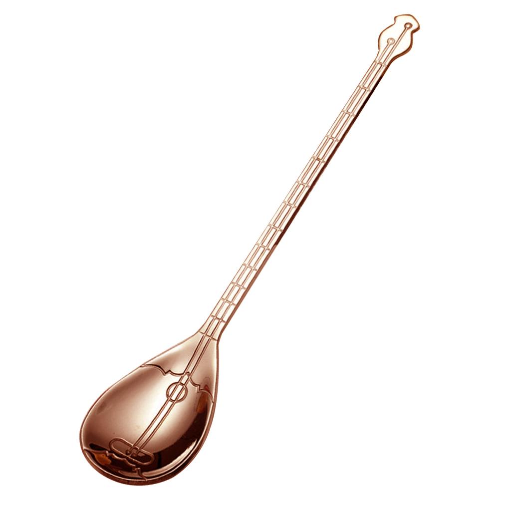 Stainless Steel Guitar Design Coffee Drink Mixing Spoon Rose Gold A