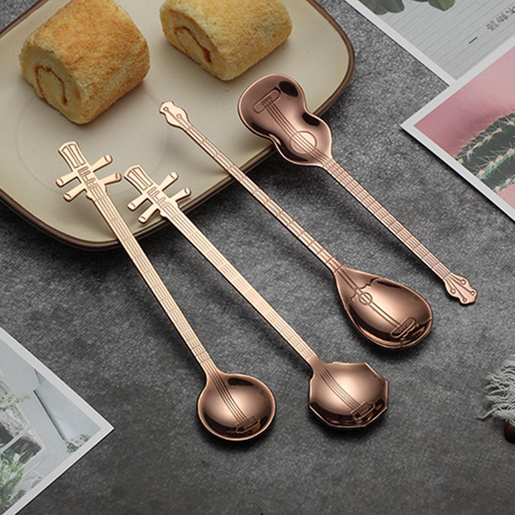 Stainless Steel Guitar Design Coffee Drink Mixing Spoon Rose Gold A