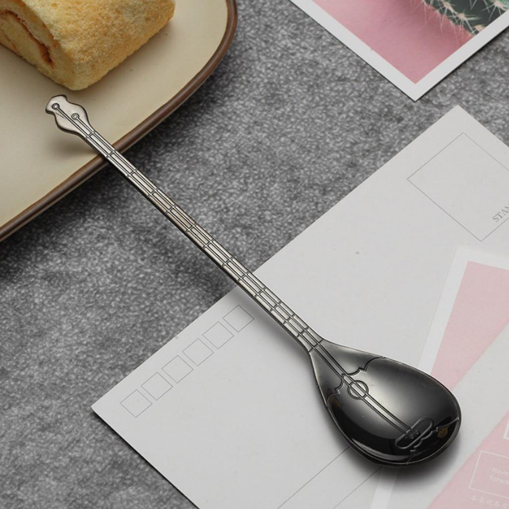 Stainless Steel Guitar Design Coffee Drink Mixing Spoon Black A